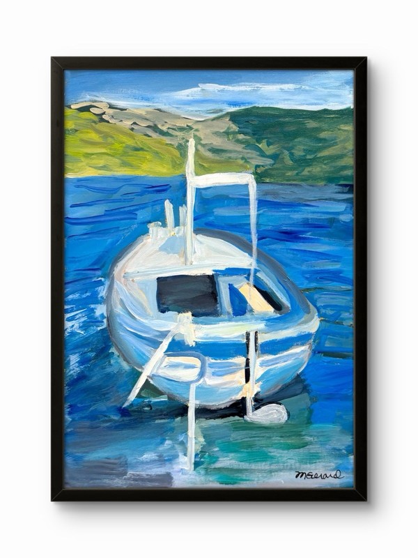 Gerard 12×9 -Abstract Expressionist Original Acrylic Painting Canvas Boats 2392