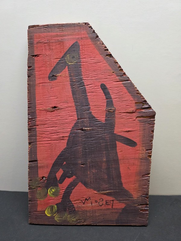 Folk Art Mose Tolliver Hand Painted Signed Dark Tico Bird on Plywood 15.5″x10″