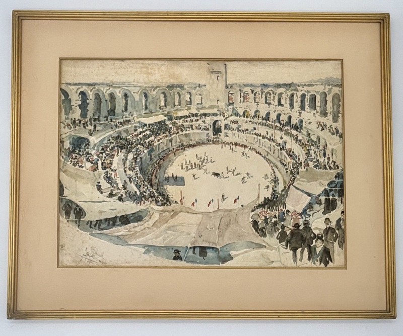 Joseph Pennell Signed 1883 Original Watercolor Arles Amphitheatre France gallery