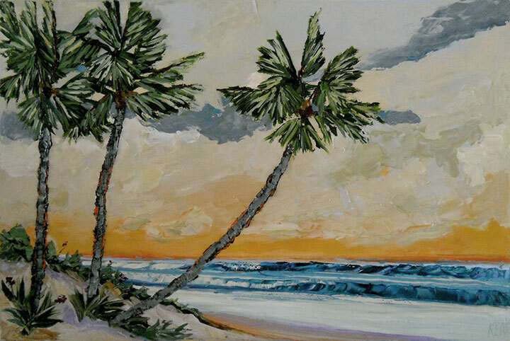 FLORIDA BEACH Seascape Palms Expression Art Ocean Oil Painting 24×36 082115 KEN