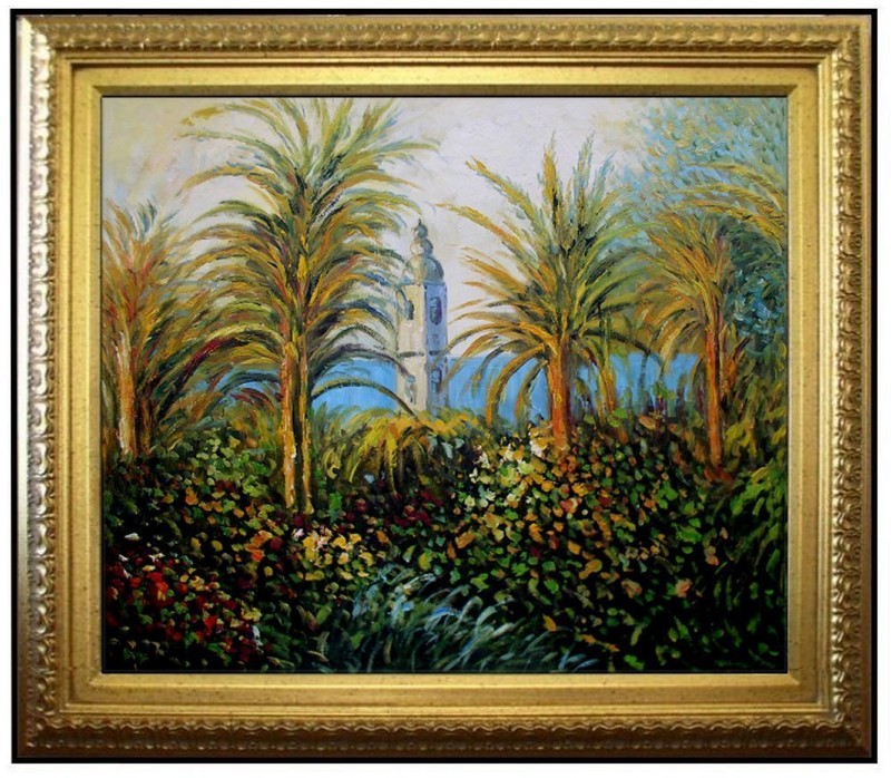 Framed Claude Monet Garden in Bordighera Repro Hand Painted Oil Painting 20x24in