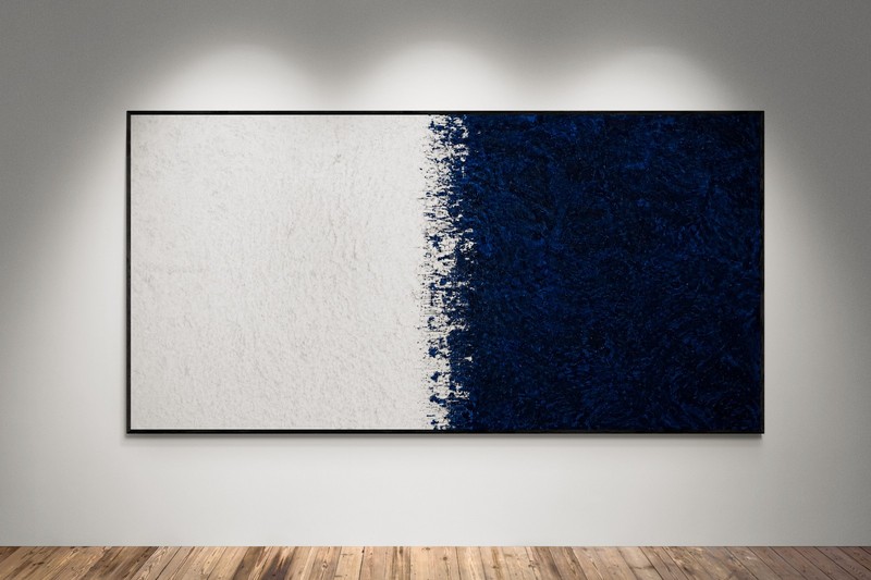 XXL Rothko Style White & Navy Blue Color Field Abstract Painting 78×39 in
