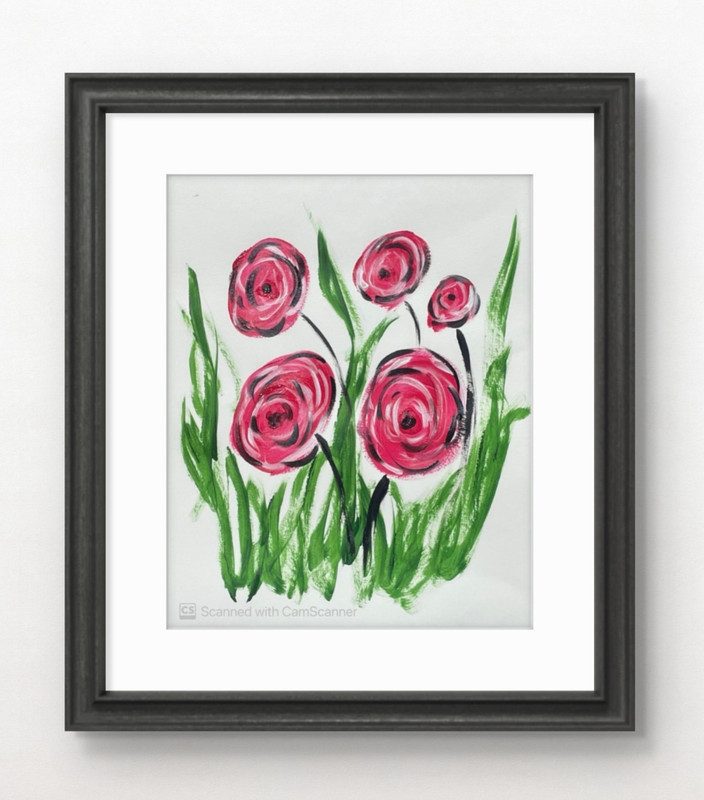 Messa Original Art: Wild Roses- Acrylic Neo Impressionism 11×14 Paper Signed Art