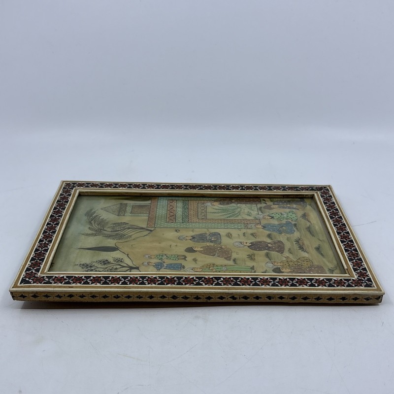 Set of 2 Vintage Persian Miniature Paintings with Intricate Wooden Frames gallery