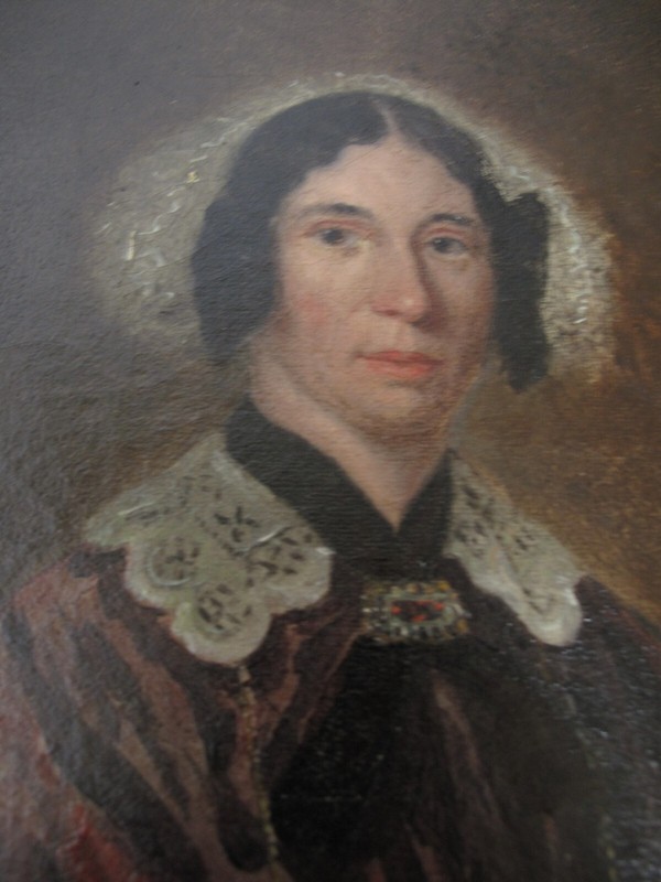 Antique Pair of Folk Portrait Oil Paintings Husband & Wife by W. Hills 1856 gallery