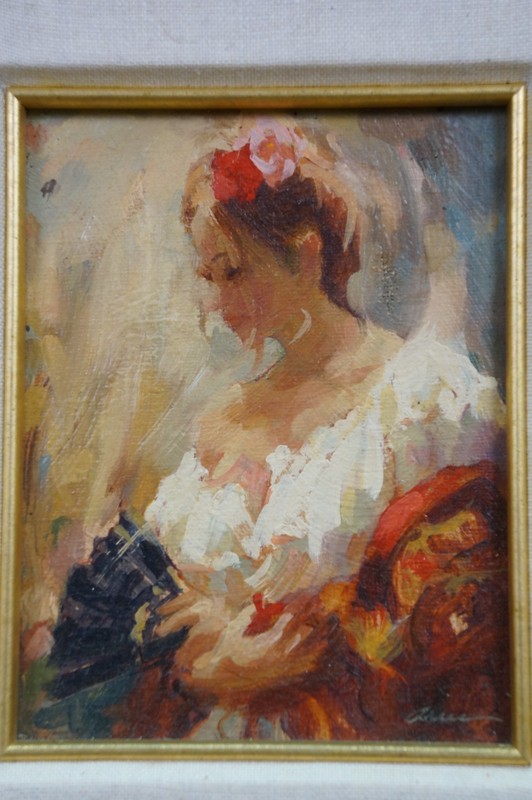 Mark Arian Study XIX Spanish Flamenco Dancer w Fan Oil Painting on Board 20" gallery