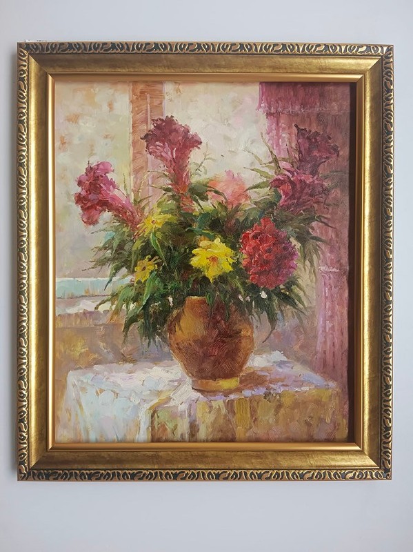 Framed Art Hand painted Impression Still Life Flower Oil Painting Wall Decor