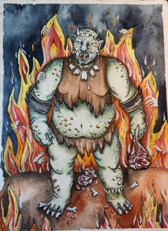 Original Illustration Watercolor Hand Painted Persian Art – Az Demon Zoroastrian