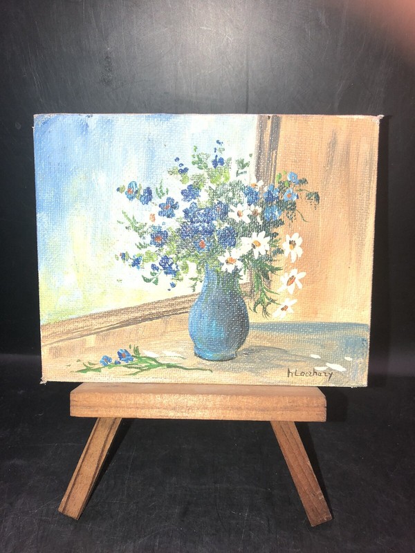 Vintage Mini Painting Still Life Daisies ￼2"x 3" Signed Madeline Laczhazy gallery