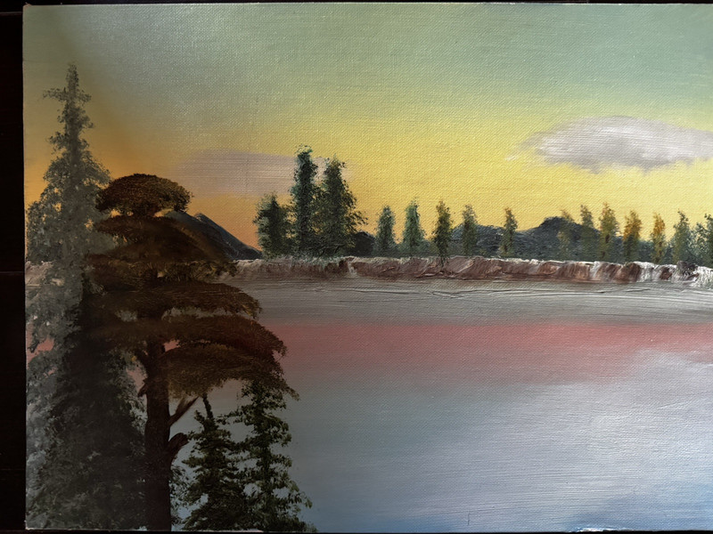 Oil Painting Landscape Lake Scene Sunset 12 x 16 inch Unsigned Student Study