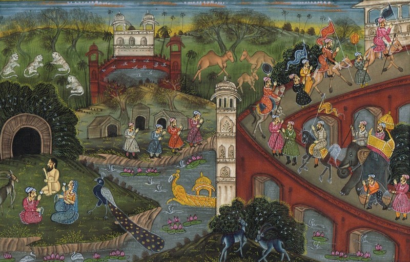 Indian Mughal Style Miniature Court Procession, Animals & Landscape Hand Painted gallery
