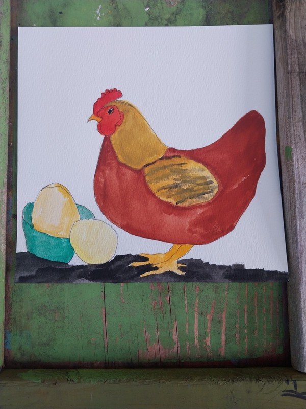 Folk Art painting ORIGINAL Hen artwork Chicken Farm Animal Pet Signed 8×8 – GAT