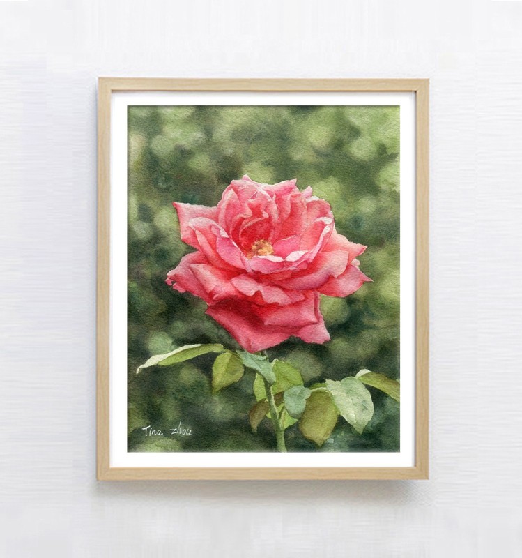 Original Watercolor Rose Painting Floral Wall Art Botanical Flower Artwork 8×10″