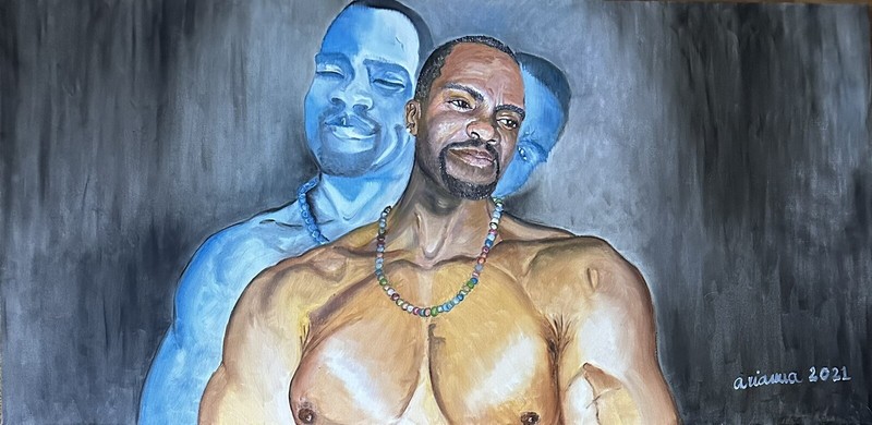 Original oil painting – stunning portrait of a muscular black man 24×48