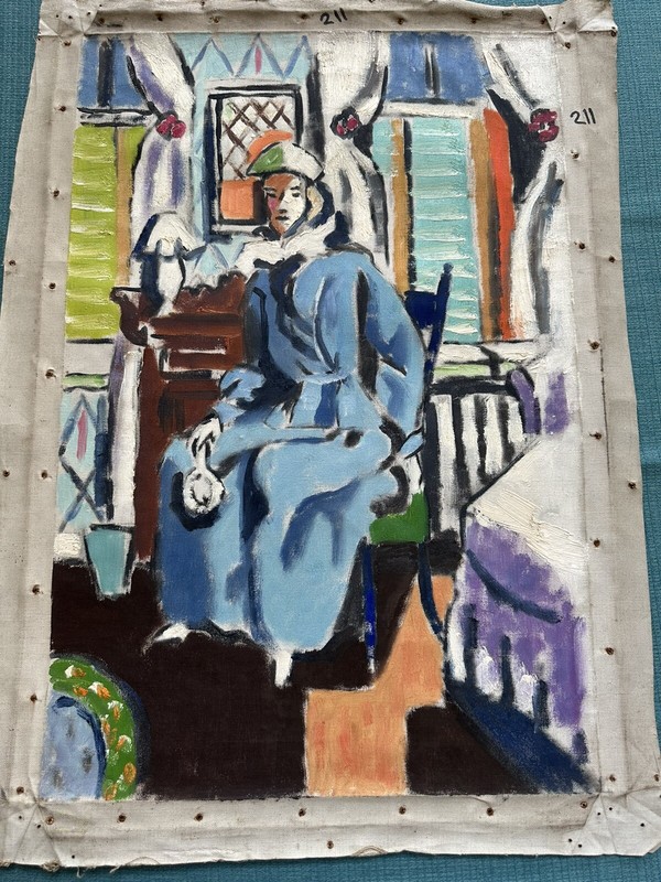 Frederick Childs ( 1907- 1978) Modernist Style oil painting WOMAN IN BLUE