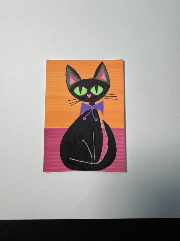ACEO Original Acrylic Mini Painting Mid Century Modern Cat 2.5 X 3.5 Signed. gallery
