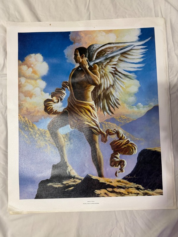 Original Angel Warrior Sword Oil Painting Print Spiritual Fantasy Art