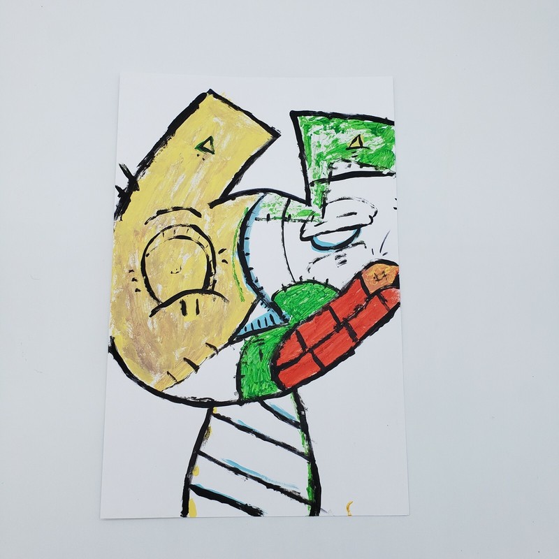 Rusty cat original Expressionism painting on paper by New York street artist gallery