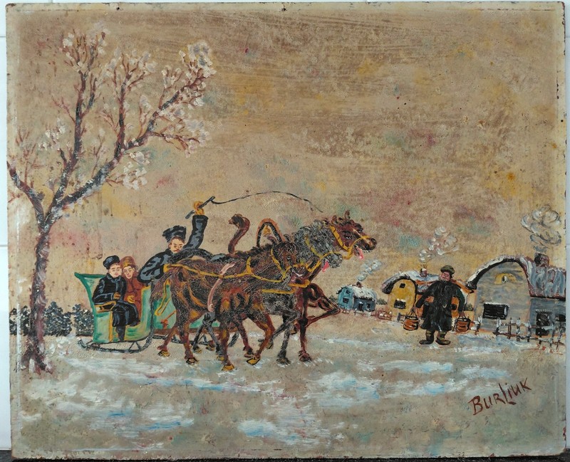 David Burliuk RUSSIAN ARTIST OIL CARDBOARD PAINTING Futurist Neo-Primitivist