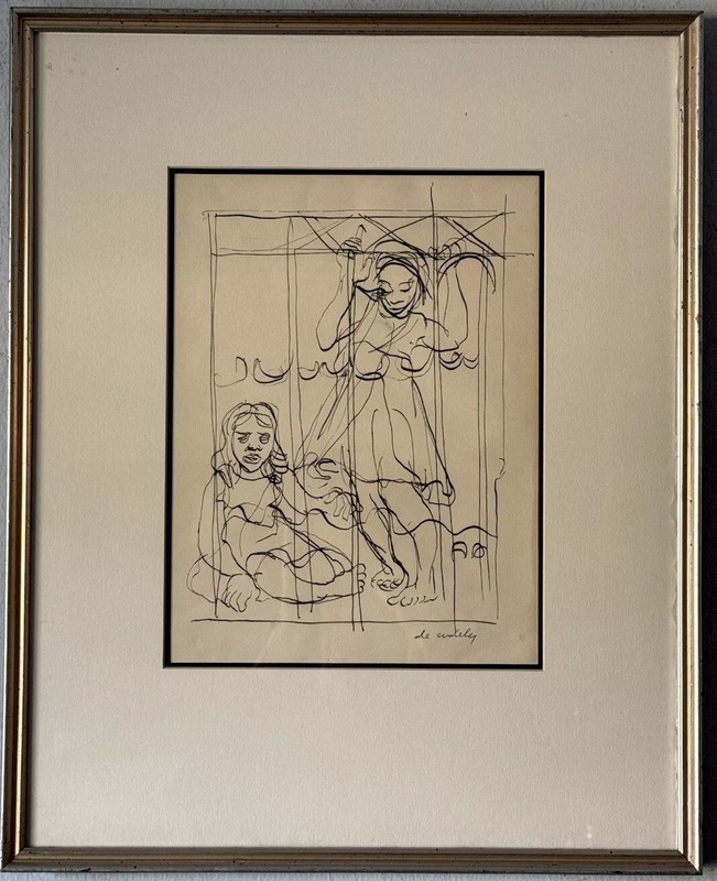 FRANCIS DE ERDELY ANTIQUE MODERN ABSTRACT WOMAN INK DRAWING PAINTING OLD ART 50s gallery