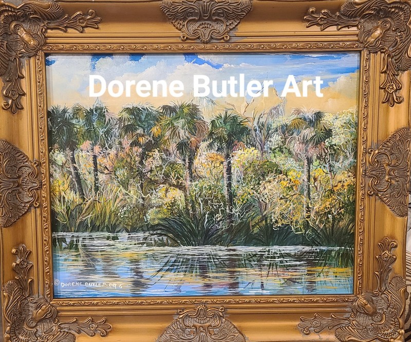 Florida Riverscape Original Painting 16″x20″On Canvas Framed & Wall Ready