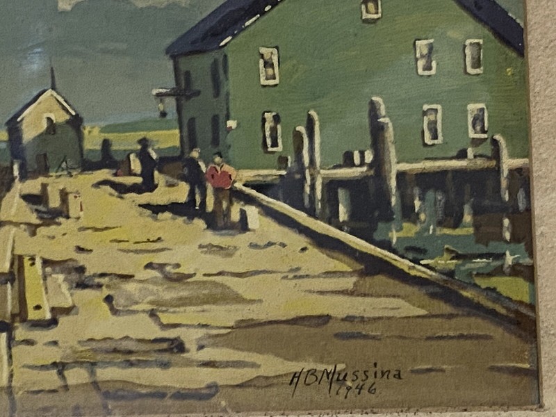 H B Mussina (1903 - 1969 US) Original Harbor Scene Gouache Painting C1946 gallery