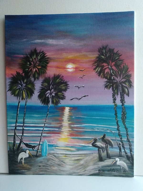Original Acrylic Painting 11x14" Canvas Sunset Seaside Beach Decor Wall Art gallery