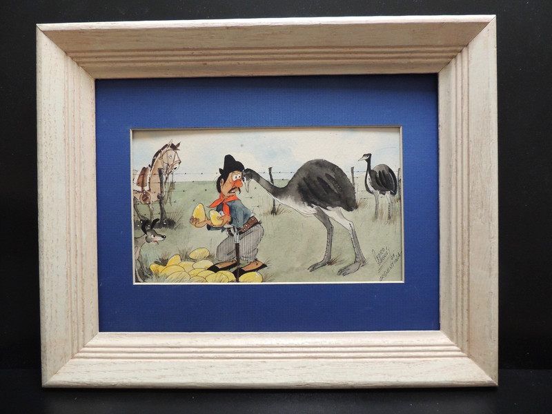 Vintage Pedro Segui signed Argentina Original Watercolor Washes Circa 1978 Humor