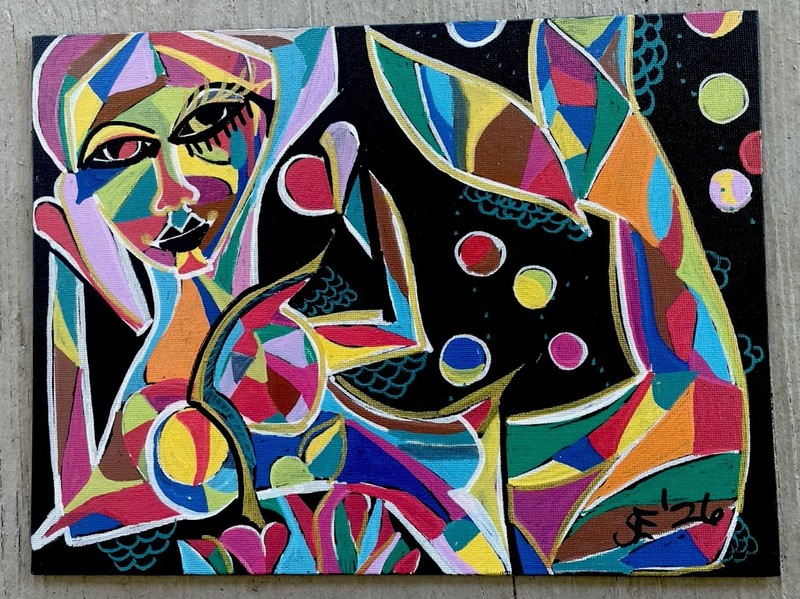 Cubist Picasso Abstract Mermaid Painting One Of A Kind Outsider Art