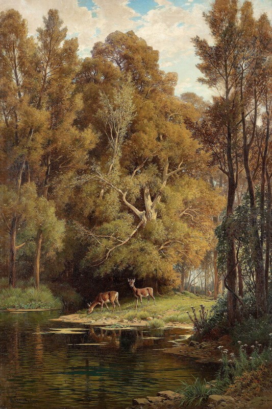 Art Giclee Printed Oil Painting Mule Deer On The Lake Landscape Home Decor Canva