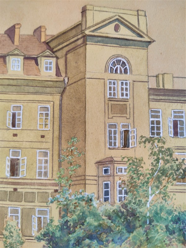 Architectural Watercolor Eduard Bretschneider Manor House Schloss Signed Framed! gallery