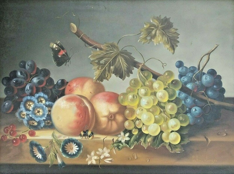 Hildegard SCHWAMMBERGER (German *1950) Fruit Still Life – Oil on Board – Listed!