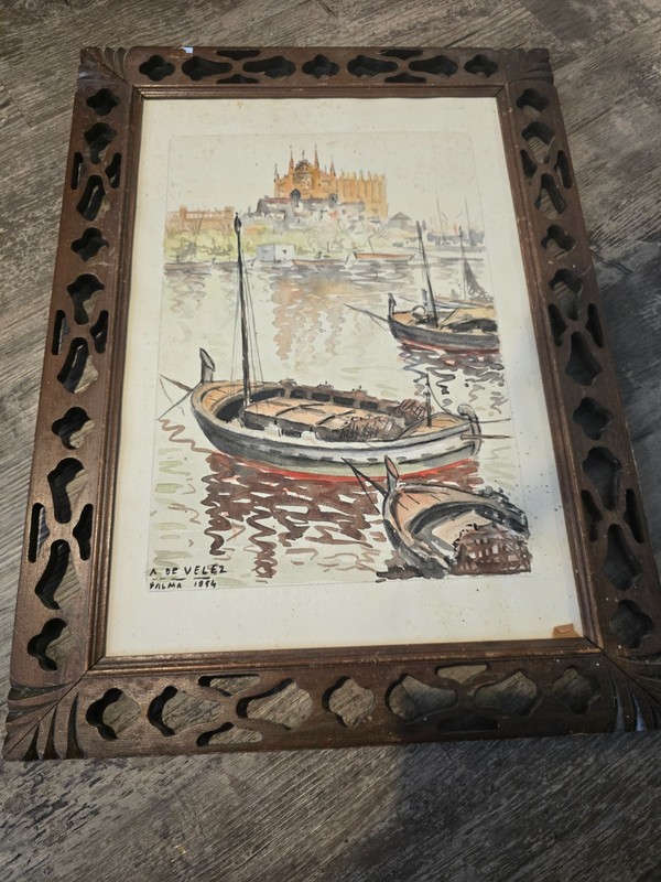Watercolor painting Titled "The Cathedral La De Velez" by Antonio Del Velez 1954 gallery