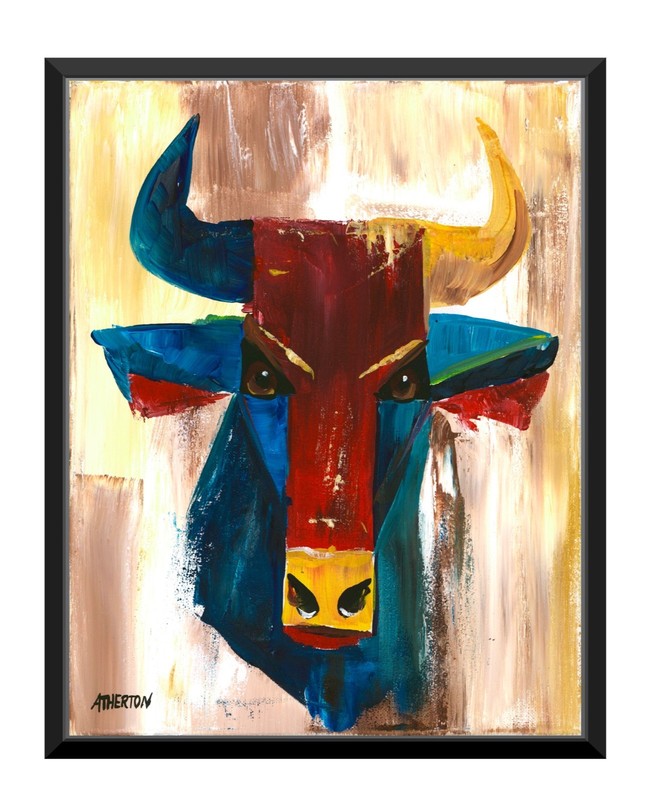 11×14 Original Bull Painting on Canvas Colorful Modern Western Longhorn Art