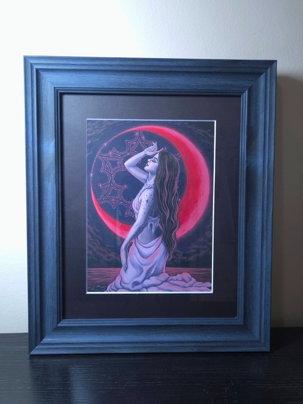 ORIGINAL PAINTING Celestial Red Moon Woman Mystical Night Fantasy Acrylic Art gallery