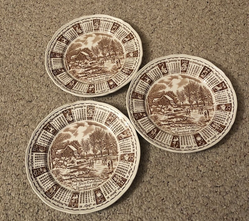 Brown CALENDAR PLATES Staffordshire England, "God Bless Our House" gallery