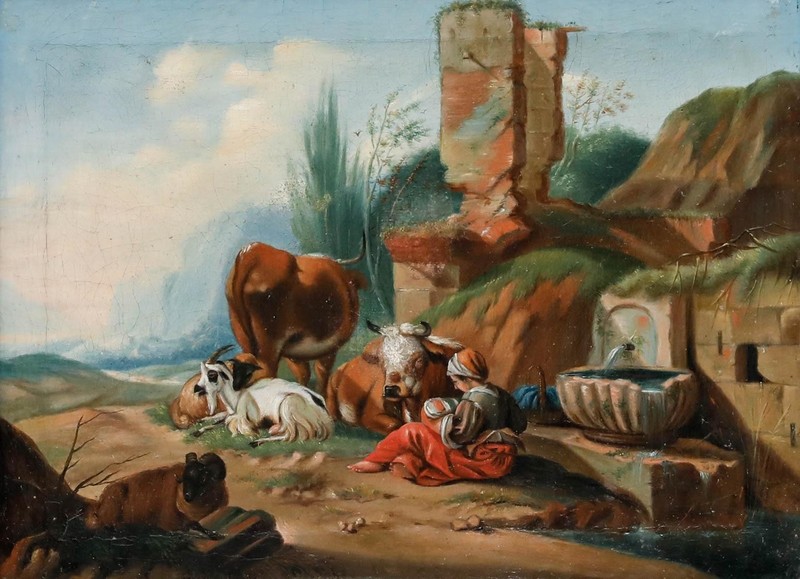 Italian School c.1800 Oil - Shepherdess at The Well gallery