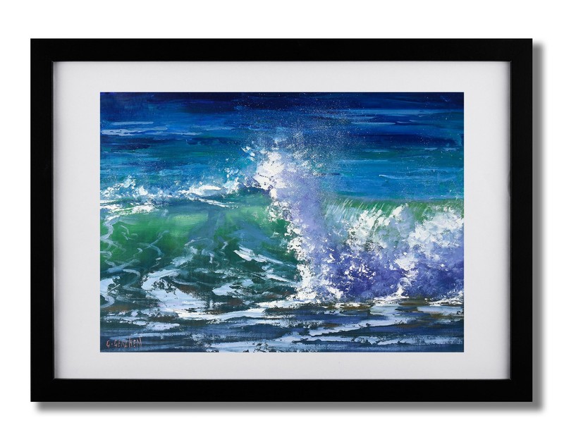 Original Ocean Wave Framed Oil Painting – Seascape Coastal Wall Art
