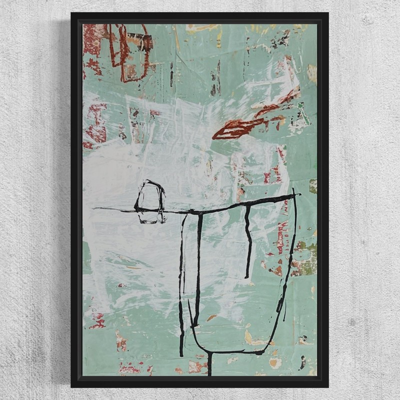 Original Framed Mixed Media Modern Art Collage Painting 12×18 «Lantern»