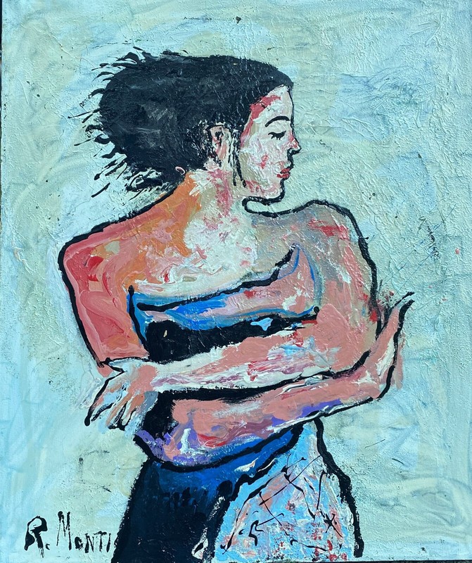 Rocco Monticolo, R Monti, O/c Abstract Woman with Arms Crossed. Oil/c painting