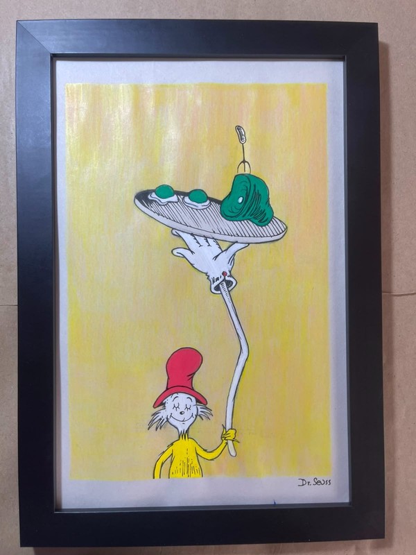 DR. SEUSS drawing framed on sealed and signed wood