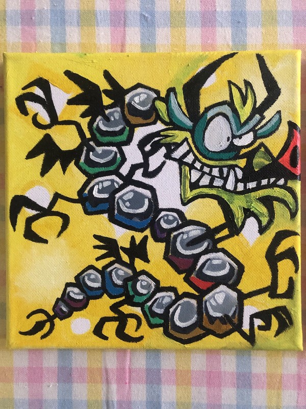 Hand Painted Freako Dragon Painting – Unique – 20x20cm