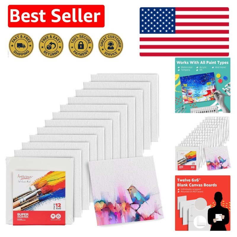 12 Pack 6×6 Inch Blank Canvas Panels – Perfect for Oil & Acrylic Painting
