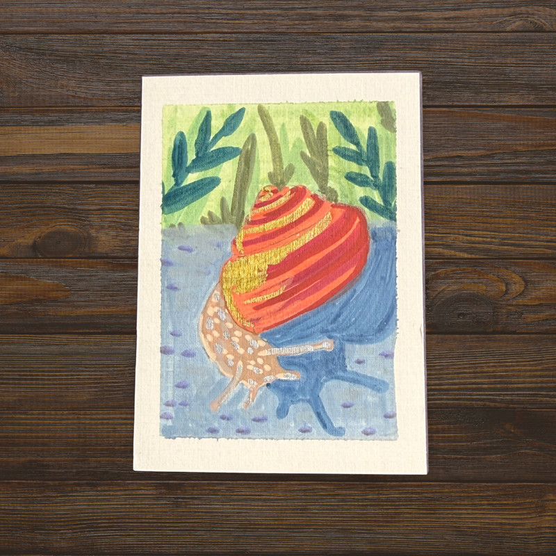 Original ACEO Snail Shadow | Slow Light | Whimsical Acrylic Doodle