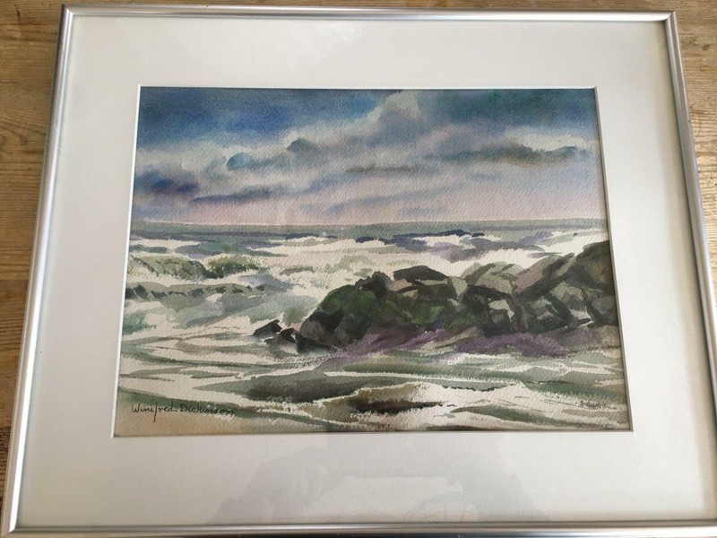 Listed Pennsylvannia Artist WInifred Dickinson Beach Watercolor Beautiful