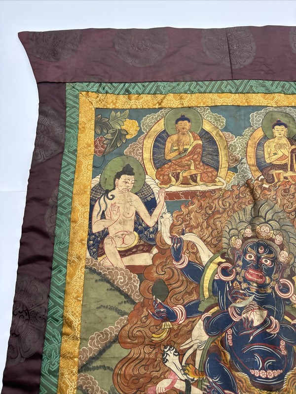ANTIQUE THANGKA PAINTING TIBET BUDDHA BUDDHIST ICONIC LARGE VINTAGE PORTRAIT OLD gallery