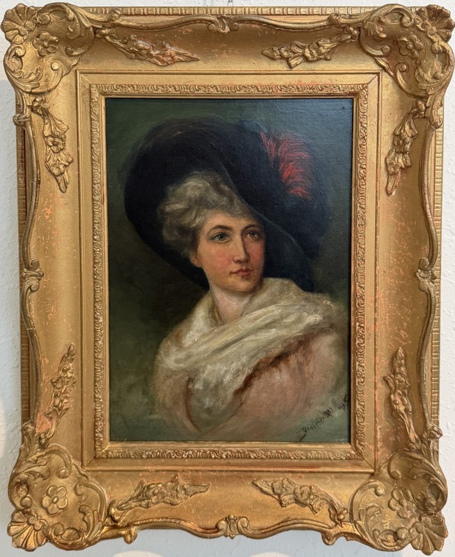 Beatrice Adams (British, 1876-1958) Antique Oil Painting, Portrait of a Lady