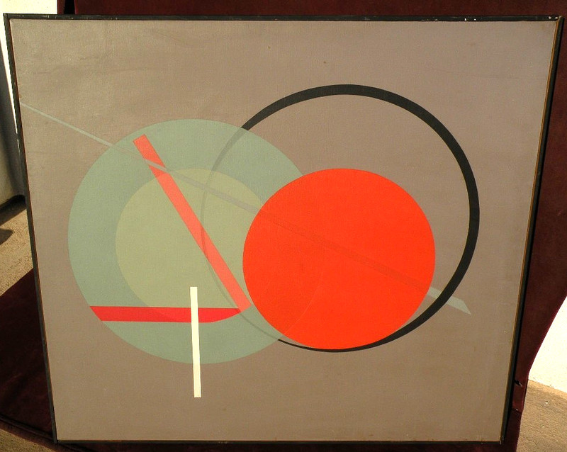 Large signed Mid Century abstract «hard edge» painting Russian Suprematist style