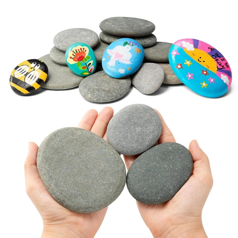Simetufy 15pcs Rocks for Painting, 5pcs of Each 2-3in, 3-4in, 4-5in, Flat & Smoo