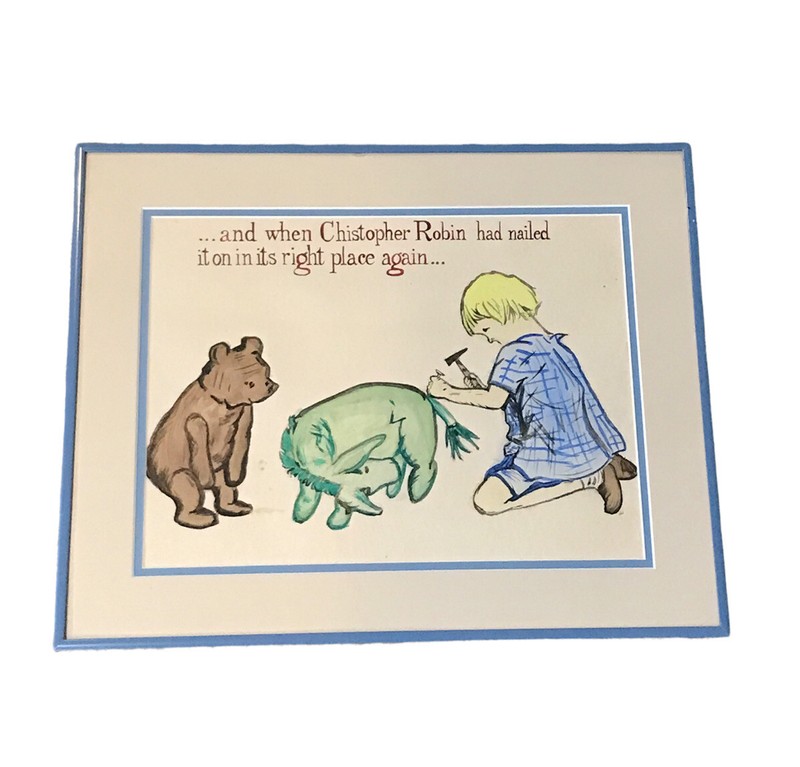 Vintage Winnie The Pooh Eeyores Tail Watercolor Painting Signed
